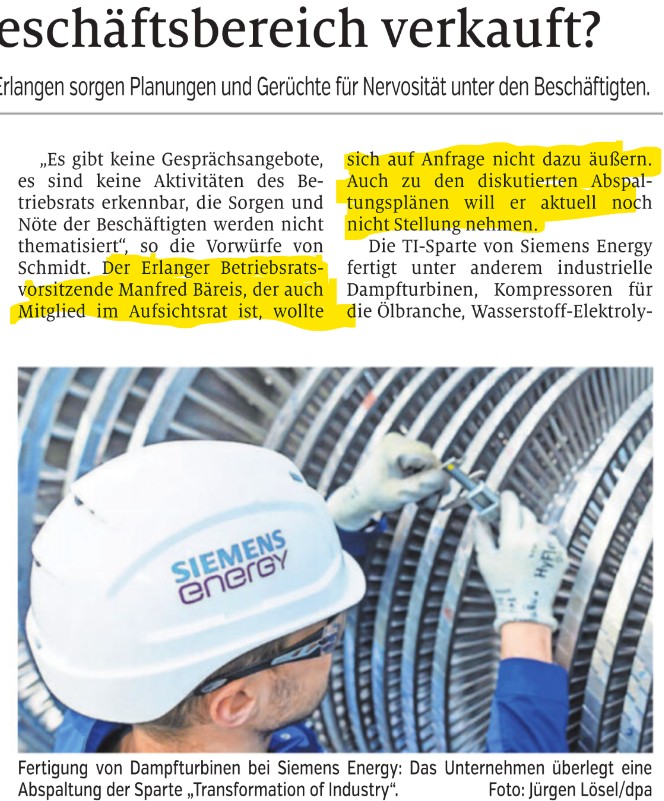 Gekürzter Auszug aus der Berichterstattung der Nürnberger Nachrichten zur möglichen TI-Abspaltung